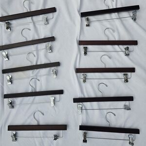 Mainetti 14" WOODEN BOTTOM HANGERS WITH METAL CLIPS (Set of 10) - Brand New
